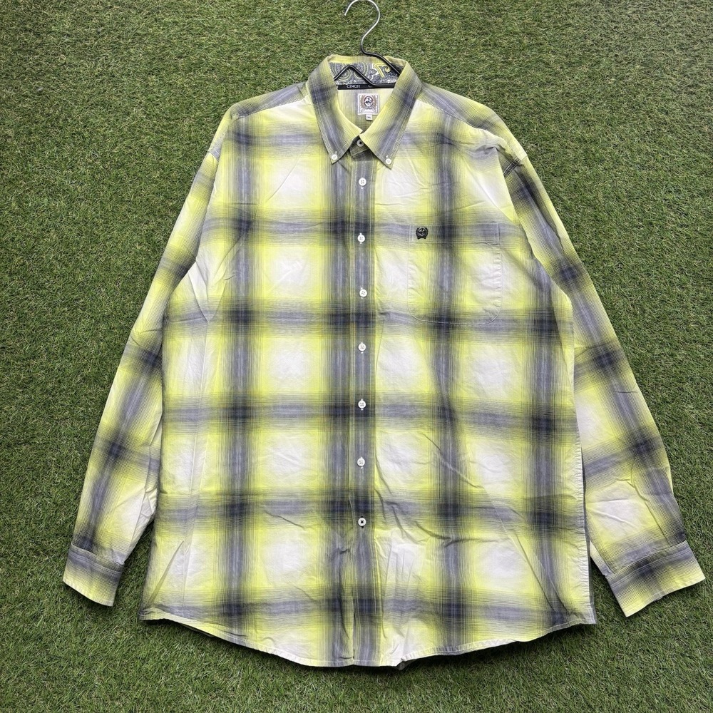 Cinch Shirt Mens XL Plaid Green Button Up Western Cowboy Workwear Casual